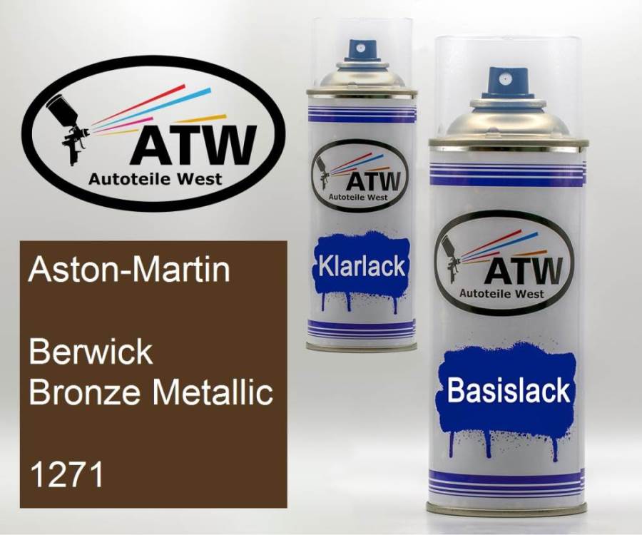 Aston-Martin, Berwick Bronze Metallic, 1271: 400ml Sprühdose + 400ml Klarlack - Set, von ATW Autoteile West.